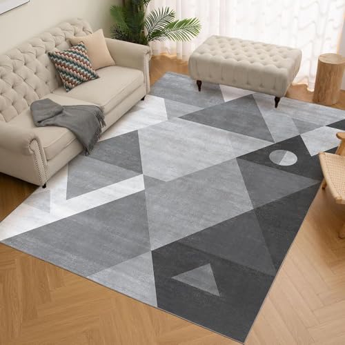 Rug-QJDDUP Teppich Flur Eingangsbereich 70 x 140 cm Anti-Rutsch Waschbarer Kurzflor Teppiche für küchen Schlafzimmer Esszimmer Bettvorleger Modernes geometrisches Schwarzgrau von Rug-QJDDUP