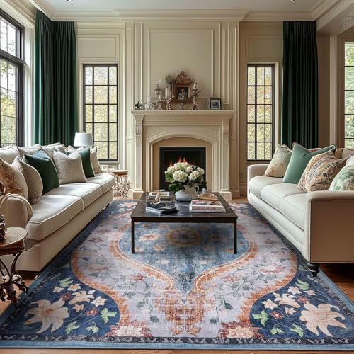 Rug-QJDDUP Teppich Großer Wohnzimmer 180 x 200 cm rutschfest Kurzflor Waschbarer Moderner Teppich für Küchen Büro Esszimmer Modernes geometrisches Blumenmuster in Orange und Blau Rug-QJDDUP Teppich Großer Wohnzimmer 180 x 200 cm rutschfest Kurzflor Waschbarer Moderner Teppich für Küchen Büro Esszimmer Modernes geometrisches Blumenmuster in Orange und Blau von Rug-QJDDUP