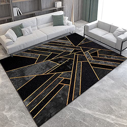 Rug-QJDDUP Teppich Läufer Flur rutschfest Moderne geometrische Schwarze und goldene Streifen Küche Schlafzimmer Wohnzimmer Polyester 80 x 160 cm von Rug-QJDDUP