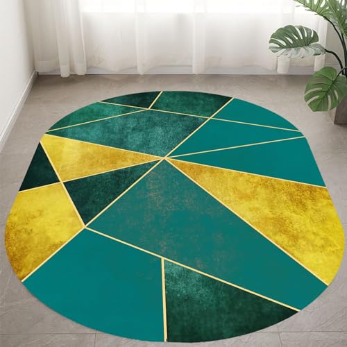Rug-QJDDUP Teppich Oval,Green,200 x 300 cm,Blaugrün, Dunkelgrün, Gelb, Abstrakt, Geometrisch, Kurzflor Teppiche groß Wohnzimmer, Wohnzimmerteppich Innenbereich Bodenmatte Dekoration von Rug-QJDDUP