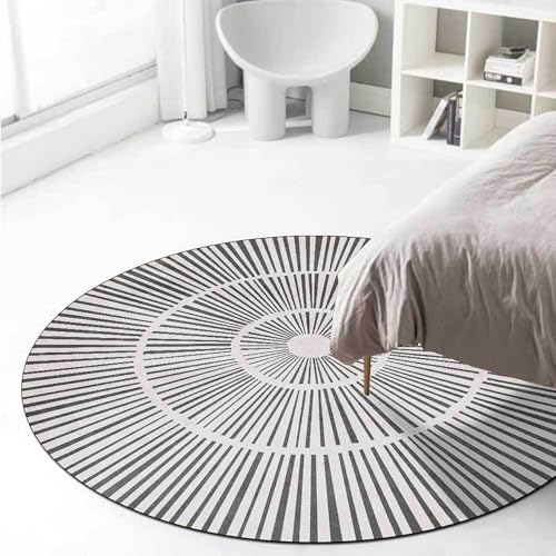 Rug-QJDDUP Teppich Rund Wohnzimmer Kurzflor,Black,Round 200 cm,Schwarz Grau Weiß Geometrisch Streifenmuster Modern,Waschbar rutschfest weich Dekoration Schlafzimmer Küche Esszimmer von Rug-QJDDUP