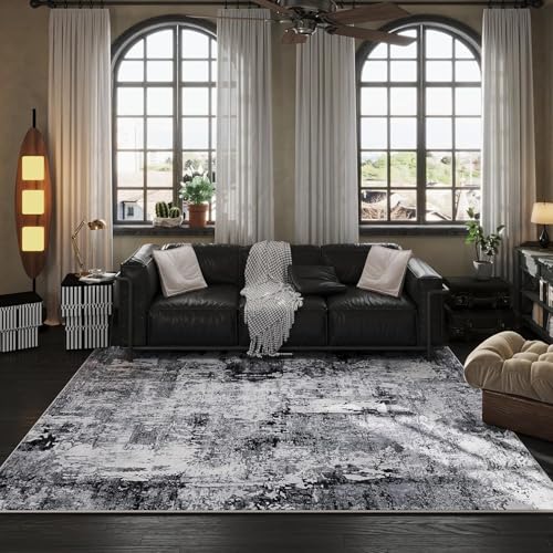 Rug-QJDDUP Teppich Wohnzimmer 110 x 190 cm Rutschfester Teppich Kurzflor maschinenwaschbar für Flur und Schlafzimmer Moderne abstrakte Tinte grau schwarz Rug-QJDDUP Teppich Wohnzimmer 110 x 190 cm Rutschfester Teppich Kurzflor maschinenwaschbar für Flur und Schlafzimmer Moderne abstrakte Tinte grau schwarz von Rug-QJDDUP