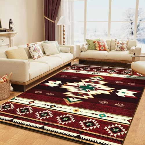 Rug-QJDDUP Teppich Wohnzimmer 110 x 190 cm Rutschfester Teppich Kurzflor maschinenwaschbar für Flur und Schlafzimmer Retro geometrischen ethnischen Stil rot grün Rug-QJDDUP Teppich Wohnzimmer 110 x 190 cm Rutschfester Teppich Kurzflor maschinenwaschbar für Flur und Schlafzimmer Retro geometrischen ethnischen Stil rot grün von Rug-QJDDUP