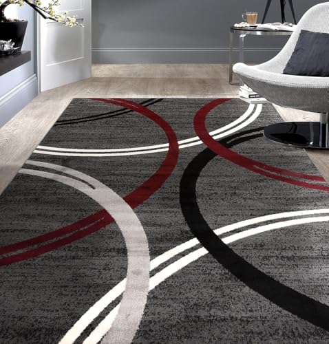 Rug-QJDDUP Teppich Wohnzimmer 130 x 160 cm Teppich Weich rutschfest Waschbar Kurzflor Küchenläufer Pflegeleicht für Flur Schlafzimmer Moderne Retro-Linien schwarz rot Rug-QJDDUP Teppich Wohnzimmer 130 x 160 cm Teppich Weich rutschfest Waschbar Kurzflor Küchenläufer Pflegeleicht für Flur Schlafzimmer Moderne Retro-Linien schwarz rot von Rug-QJDDUP