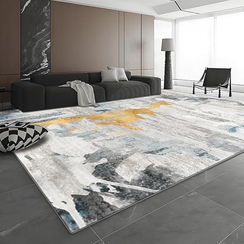Rug-QJDDUP Teppich Wohnzimmer 150 x 180 cm Teppiche Modern Waschbarer rutschfest Kurzflor Weich Teppich für Schlafzimmer Esszimmer Flur Moderne abstrakte Tinte gelb grau Rug-QJDDUP Teppich Wohnzimmer 150 x 180 cm Teppiche Modern Waschbarer rutschfest Kurzflor Weich Teppich für Schlafzimmer Esszimmer Flur Moderne abstrakte Tinte gelb grau von Rug-QJDDUP