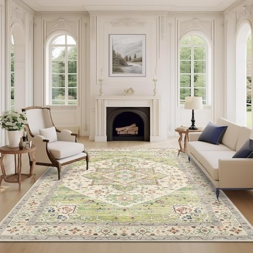 Rug-QJDDUP Teppich Wohnzimmer 150 x 180 cm Teppiche Modern Waschbarer rutschfest Kurzflor Weich Teppich für Schlafzimmer Esszimmer Flur Retro floral Ethno-Stil grün Rug-QJDDUP Teppich Wohnzimmer 150 x 180 cm Teppiche Modern Waschbarer rutschfest Kurzflor Weich Teppich für Schlafzimmer Esszimmer Flur Retro floral Ethno-Stil grün von Rug-QJDDUP