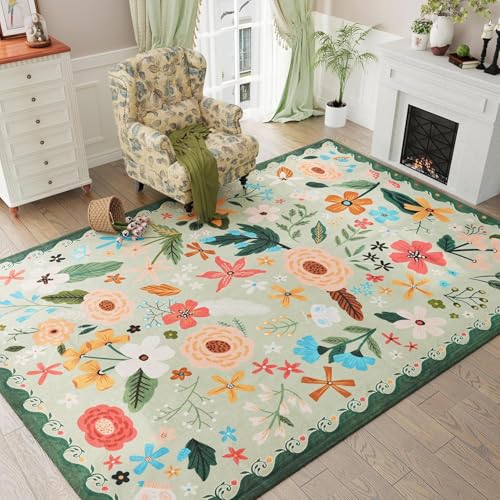 Rug-QJDDUP Teppich Wohnzimmer 150 x 180 cm Teppiche Modern Waschbarer rutschfest Kurzflor Weich Teppich für Schlafzimmer Esszimmer Flur modern floral blau grün Rug-QJDDUP Teppich Wohnzimmer 150 x 180 cm Teppiche Modern Waschbarer rutschfest Kurzflor Weich Teppich für Schlafzimmer Esszimmer Flur modern floral blau grün von Rug-QJDDUP