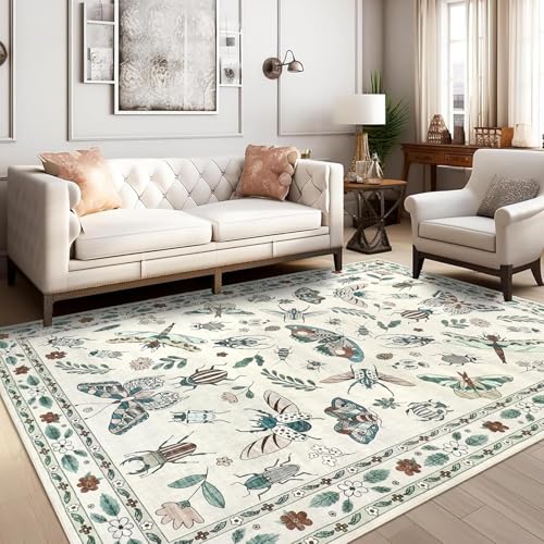Rug-QJDDUP Teppich Wohnzimmer 150 x 200 cm Rutschfester Weich maschinenwaschbar Teppich für Küche Flur Esszimmer Schlafzimmer Modernes Blumenmuster in Beige und Blau Rug-QJDDUP Teppich Wohnzimmer 150 x 200 cm Rutschfester Weich maschinenwaschbar Teppich für Küche Flur Esszimmer Schlafzimmer Modernes Blumenmuster in Beige und Blau von Rug-QJDDUP