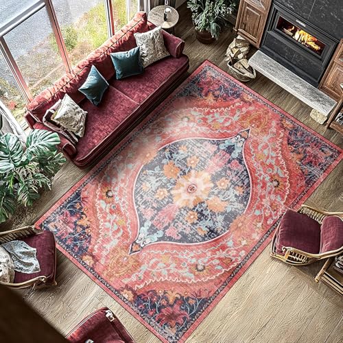 Rug-QJDDUP Teppich Wohnzimmer 150 x 200 cm Rutschfester Weich maschinenwaschbar Teppich für Küche Flur Esszimmer Schlafzimmer Modernes Retro-Blumenmuster in Orange und Blau Rug-QJDDUP Teppich Wohnzimmer 150 x 200 cm Rutschfester Weich maschinenwaschbar Teppich für Küche Flur Esszimmer Schlafzimmer Modernes Retro-Blumenmuster in Orange und Blau von Rug-QJDDUP