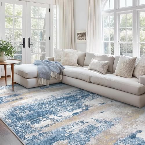 Rug-QJDDUP Teppich Wohnzimmer 160 x 180 cm Teppiche Waschbar Kurzflor rutschfest für Schlafzimmer Bettvorleger Küche Flur Moderne abstrakte Tinte blau gelb Rug-QJDDUP Teppich Wohnzimmer 160 x 180 cm Teppiche Waschbar Kurzflor rutschfest für Schlafzimmer Bettvorleger Küche Flur Moderne abstrakte Tinte blau gelb von Rug-QJDDUP