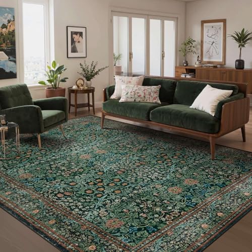 Rug-QJDDUP Teppich Wohnzimmer 160 x 180 cm Teppiche Waschbar Kurzflor rutschfest für Schlafzimmer Bettvorleger Küche Flur Retro Blumen grün orange Rug-QJDDUP Teppich Wohnzimmer 160 x 180 cm Teppiche Waschbar Kurzflor rutschfest für Schlafzimmer Bettvorleger Küche Flur Retro Blumen grün orange von Rug-QJDDUP