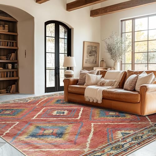 Rug-QJDDUP Teppich Wohnzimmer 160 x 230 cm Kurzflor Rutschfester Weicher Rechteckig Teppich für Schlafzimmer Flur küchen büro Moderner geometrischer Ethno-Stil in Blau und Gelb von Rug-QJDDUP