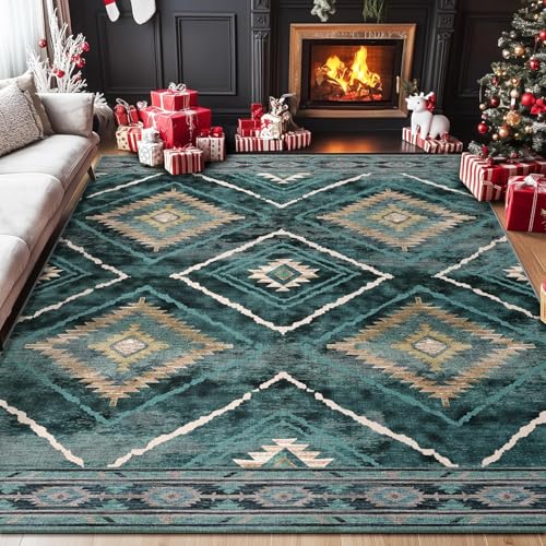 Rug-QJDDUP Teppich Wohnzimmer 80 x 160 cm Teppich Flur Modern Waschbar rutschfest Kurzflor für küchen Schlafzimmer Esszimmer modern Retro geometrisch grün gelb Rug-QJDDUP Teppich Wohnzimmer 80 x 160 cm Teppich Flur Modern Waschbar rutschfest Kurzflor für küchen Schlafzimmer Esszimmer modern Retro geometrisch grün gelb von Rug-QJDDUP