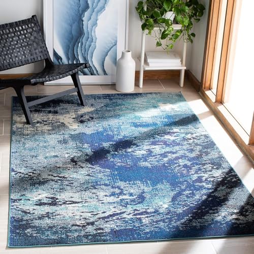 Rug-QJDDUP Teppich Wohnzimmer 90 x 120 cm Anti-Rutsch Waschbarer Teppich für küchen Schlafzimmer Esszimmer Bettvorleger Flur Eingangsbereich Moderne abstrakte Tinte blau von Rug-QJDDUP