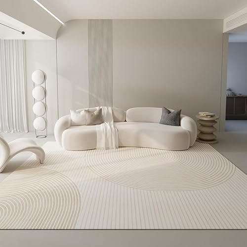 Rug-QJDDUP Teppich Wohnzimmer 90 x 120 cm Anti-Rutsch Waschbarer Teppich für küchen Schlafzimmer Esszimmer Bettvorleger Flur Eingangsbereich Moderne geometrische Linien weiß von Rug-QJDDUP