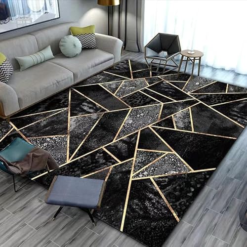 Rug-QJDDUP Teppich Wohnzimmer 90 x 120 cm Anti-Rutsch Waschbarer Teppich für küchen Schlafzimmer Esszimmer Bettvorleger Flur Eingangsbereich Modernes abstraktes Schwarzgrau von Rug-QJDDUP