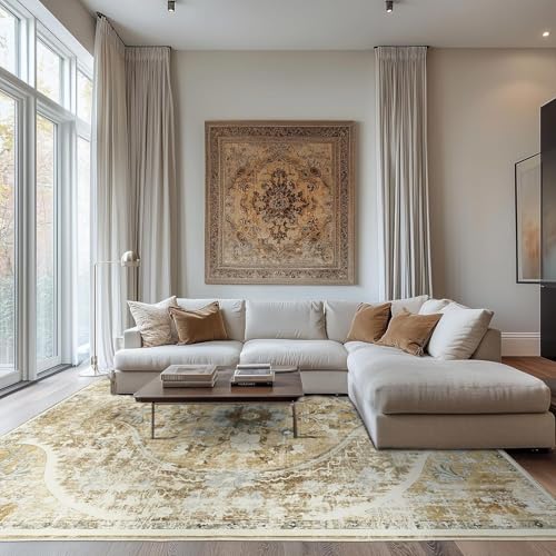 Rug-QJDDUP Teppich Wohnzimmer 90 x 120 cm Anti-Rutsch Waschbarer Teppich für küchen Schlafzimmer Esszimmer Bettvorleger Flur Eingangsbereich modern Retro floral gelb grün Rug-QJDDUP Teppich Wohnzimmer 90 x 120 cm Anti-Rutsch Waschbarer Teppich für küchen Schlafzimmer Esszimmer Bettvorleger Flur Eingangsbereich modern Retro floral gelb grün von Rug-QJDDUP