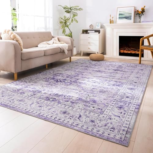 Rug-QJDDUP Teppich groß 180 x 270 cm Wohnzimmerteppich Rutschfester Modern maschinenwaschbar Teppiche für Schlafzimmer büro Retro Blumen Lila Rug-QJDDUP Teppich groß 180 x 270 cm Wohnzimmerteppich Rutschfester Modern maschinenwaschbar Teppiche für Schlafzimmer büro Retro Blumen Lila von Rug-QJDDUP