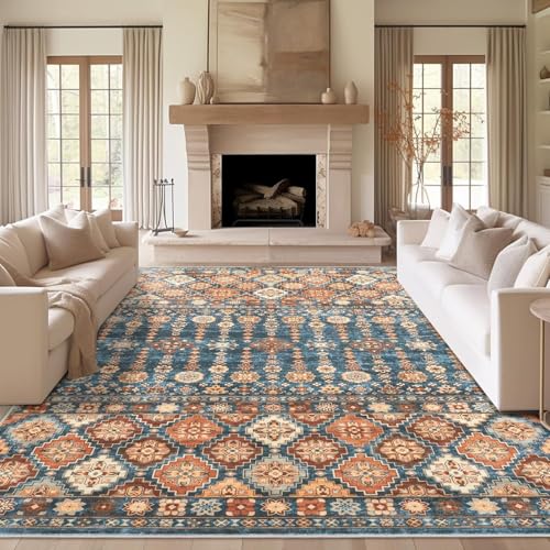 Rug-QJDDUP Teppich groß 180 x 270 cm Wohnzimmerteppich Rutschfester Modern maschinenwaschbar Teppiche für Schlafzimmer büro Retro geometrische Blumen blau orange Rug-QJDDUP Teppich groß 180 x 270 cm Wohnzimmerteppich Rutschfester Modern maschinenwaschbar Teppiche für Schlafzimmer büro Retro geometrische Blumen blau orange von Rug-QJDDUP