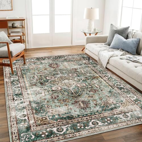 Rug-QJDDUP Teppich großer 200 x 250 cm Teppich Wohnzimmer Kurzflor Waschbar Modern Wohnzimmerteppich für Schlafzimmer Esszimmer Retro geometrisch floral grün braun Rug-QJDDUP Teppich großer 200 x 250 cm Teppich Wohnzimmer Kurzflor Waschbar Modern Wohnzimmerteppich für Schlafzimmer Esszimmer Retro geometrisch floral grün braun von Rug-QJDDUP
