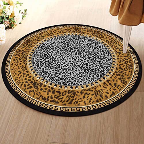 Rug-QJDDUP Teppich Rund,Leopard Print Braun Gelb, Grey, Round Diameter 120 cm, Kurzflor Teppiche Wohnzimmer Schlafzimmer kinderzimmer, weicher pflegeleichter Kurzflor von Rug-QJDDUP