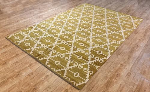 Rug Studios Teppich KELIM ORIGINAL | Farbe: Gold; Größe: 201 x 301 cm | strapazierfähig und leicht zu reinigen | Wohnzimmer | Schlafzimmer von Rug Studios