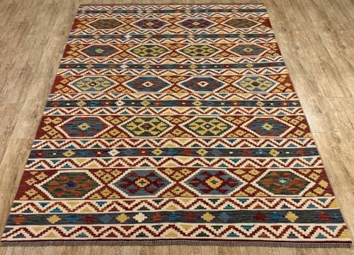 Rug Studios Teppich KELIM ORIGINAL | Farbe: Multi; Größe: 182 x 240 cm | strapazierfähig und leicht zu reinigen | Wohnzimmer | Schlafzimmer von Rug Studios