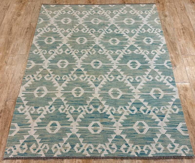 Rug Studios Teppich KELIM ORIGINAL HANDGEARBEITET, Rechteckig, Höhe: 5 mm, Handgefertigt, 128 x 177 cm, Türkis-Aqua Rug Studios Teppich KELIM ORIGINAL HANDGEARBEITET, Rechteckig, Höhe: 5 mm, Handgefertigt, 128 x 177 cm, Türkis-Aqua von Rug Studios