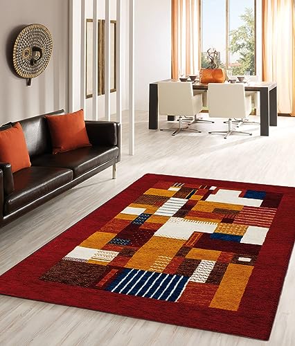 Rug Studios Teppich TRIVO | handgeknüpft | Farbe: Rot; Größe: 120 x 180 cm | strapazierfähig und leicht zu reinigen | Wohnzimmer | Schlafzimmer von Rug Studios