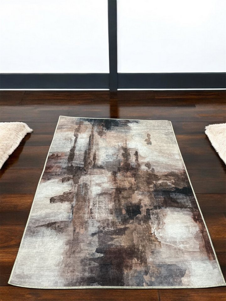 Rug Studios Teppich WEBTEPPICH MODERN - RUTSCHFEST MASCHINELL GEWEBT, Rechteckig, Höhe: 0 mm, Wohnzimmer, 115 x 165 cm, Beige-Braun von Rug Studios