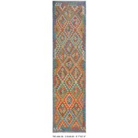 Afghan Pflanzengefärbte Wolle Kelim Teppich | Größe 291 X 83cm Handgefertigte Farbe; Orange Und Blau von RugCentre