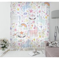 Einhorn Regenbogen Kinder Tüllvorhang, Netzvorhang, Kinderzimmer Vorhang, Fenster Tüll, Waschbar Babyzimmer Vorhang von RugExclusive