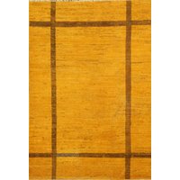 Gabbeh Teppich 4x6, Gelber Handgemachter Wollteppich von RugSourceOutlet