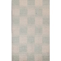 Grau Kariert Gabbeh Teppich 5x8, Handgemachter Wollteppich von RugSourceOutlet