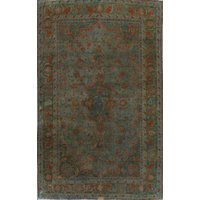 Grüner Vintage Distressed Teppich 6x10, Handgemachter Teppich, Over-Dye von RugSourceOutlet