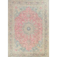 Rosa Vintage Distressed Teppich 9x13, Handgeknüpfter Wollteppich von RugSourceOutlet