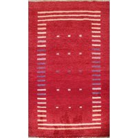 Roter Gabbeh Teppich 3x4, Handgemachter Wollteppich von RugSourceOutlet