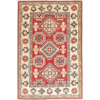 Roter Kasak Orientteppich 3x5, Handgemachter Wollteppich, Eingangsbereich Teppich von RugSourceOutlet