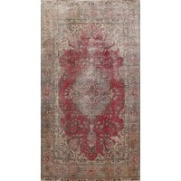 Roter Vintage Distressed Floral Teppich 6x10, Handgemachter Wollteppich von RugSourceOutlet