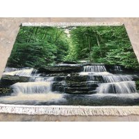 "Kunst Teppich ""Lost in Forest"" 58 X 74 cm -Handgefertigter Landschaft | Wandbehang Tableau Rug - Baum Design von RugStoreTreasures