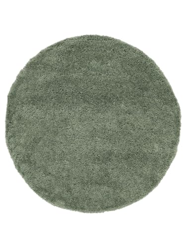 RugVista, Comfy, Kinderzimmer Teppich, ∅ 150 cm, Kinderteppich für Kinder, Spielteppich für Babys, Shaggy handwebstuhl, Maschinell hergestellt, Hochflor, Keine schädlichen Stoffe, Dusty Grün von RugVista