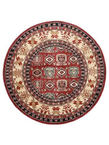 RugVista, Kazak Simav, Teppich, Mittelflor Teppich, ∅ 200 cm, Rund, Orientalischer Ziegler Teppich, Oeko-Tex Standard 100, Polypropylene, Flur, Schlafzimmer, Küche, Wohnzimmer, Rot/Rost, Mehrfarbig von RugVista