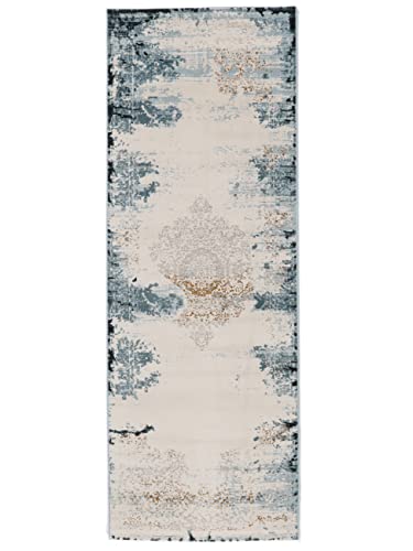 RugVista, Alaska, Teppich, Mittelflor Teppich, 80 x 200 cm, Läufer, Modern, Oeko-Tex Standard 100, Polypropylene, Flur, Schlafzimmer, Küche, Wohnzimmer, Hell Blau/Cream, Beige von RugVista