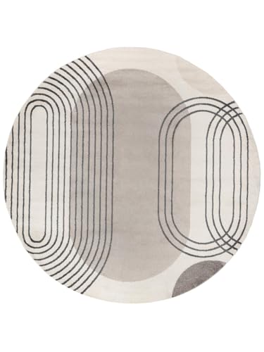 RugVista, Amphi, Teppich, Ø 240 cm, Rund, Kurzflor, Modern, Oeko-TEX Standard 100, Wohnzimmer, Schlafzimmer, Esszimmer/Küche, Flur, Büro, Maschinenwaschbar bis 30 Grad, Grau/Taupe von RugVista