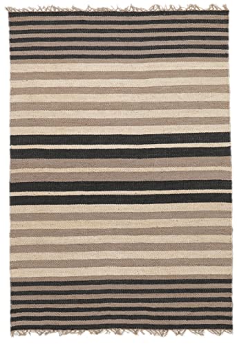 RugVista, Basse Jute, In & Outdoor Teppich, Kurzflor Teppich, 140 x 200 cm, Rechteckiger, Modern, Jute, Flur, Care & FAIR, Terrasse, Wohnzimmer, Outdoorteppich, Nougat, Schwarz von RugVista