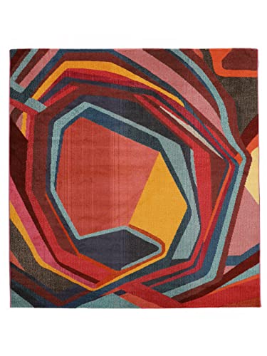 RugVista, Duet, Teppich, Mittelflor, 230 x 230 cm, Quadratisch, Modern, Oeko-Tex Standard 100, Polypropylene, Flur, Schlafzimmer, Küche, Wohnzimmer, Rot/Rost, Schwarz von RugVista