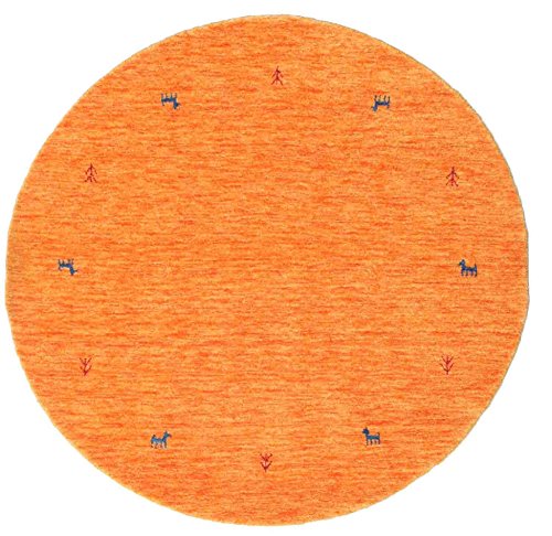 RugVista, Gabbeh Loom Two Lines, Teppich, Mittelflor, ∅ 150 cm, Rund, Gabbeh, Wolle, Flur, Schlafzimmer, Küche, Wohnzimmer, Orange, Mehrfarbig von RugVista