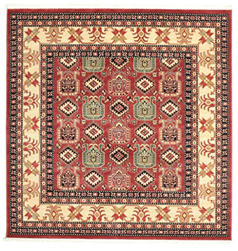 RugVista, Kazak Simav, Mittelflor Teppich, 200 x 200 cm, Quadratisch, Orientalischer Teppich, Oeko-Tex Standard 100, Polypropylene, Flur, Schlafzimmer, Küche, Wohnzimmer, Rot/Rost von RugVista