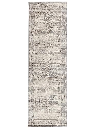 RugVista, Miran, Teppich, Mittelflor, 80 x 250 cm, Läufer, Modern, Oeko-Tex Standard 100, Polypropylene, Flur, Schlafzimmer, Küche, Wohnzimmer, Grau, Weiss von RugVista