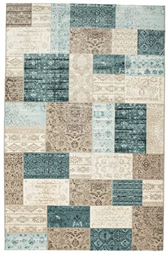 RugVista, Patchwork Auckland, Teppich, Mittelflor Teppich, 200 x 300 cm, Rechteckiger, Modern, Oeko-Tex Standard 100, Polypropylene, Flur, Schlafzimmer, Küche, Wohnzimmer, Schwarz/Grau, Mehrfarbig von RugVista